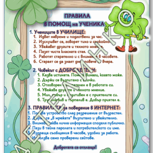 Приложение – ДОБРОДЕТЕЛИ всеки ден 3. клас – табло в размер А4 с правила в помощ на ученика